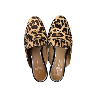 Paolo Mules Leopard Print Genuine Fur Calf Hair Slip On Loafer Flats Women 7M
